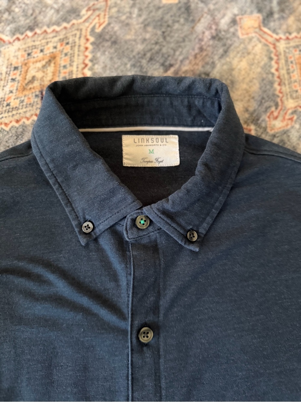 Linksoul Men's Dark Navy Button-Down Shirt
